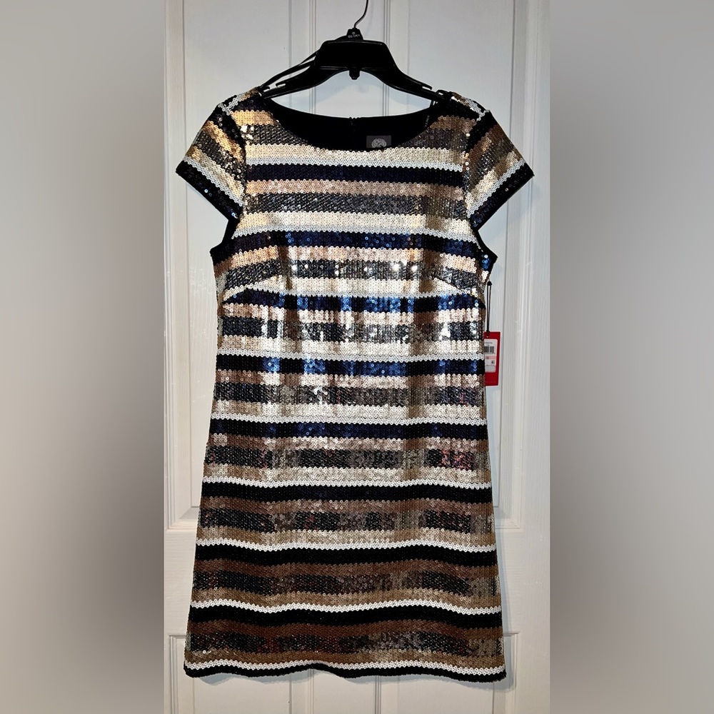 Vince Camuto Women's Sequined Striped Bodycon Dress  Size 10 NWT
